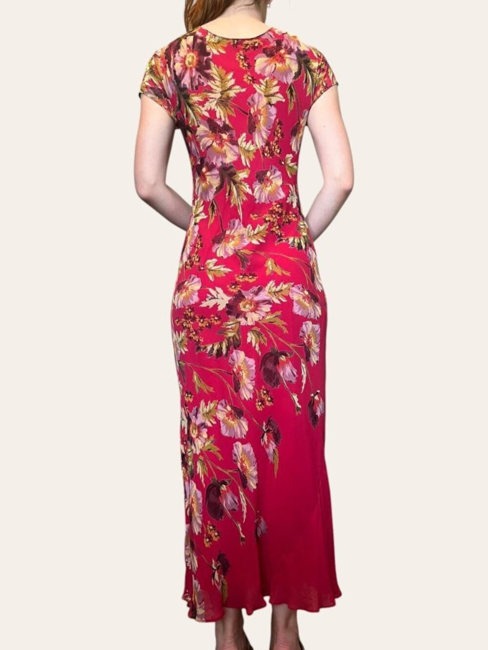 90s vintage Paradise New York hot pink sequin beaded floral chiffon fairy dress - Picture 7 of 8